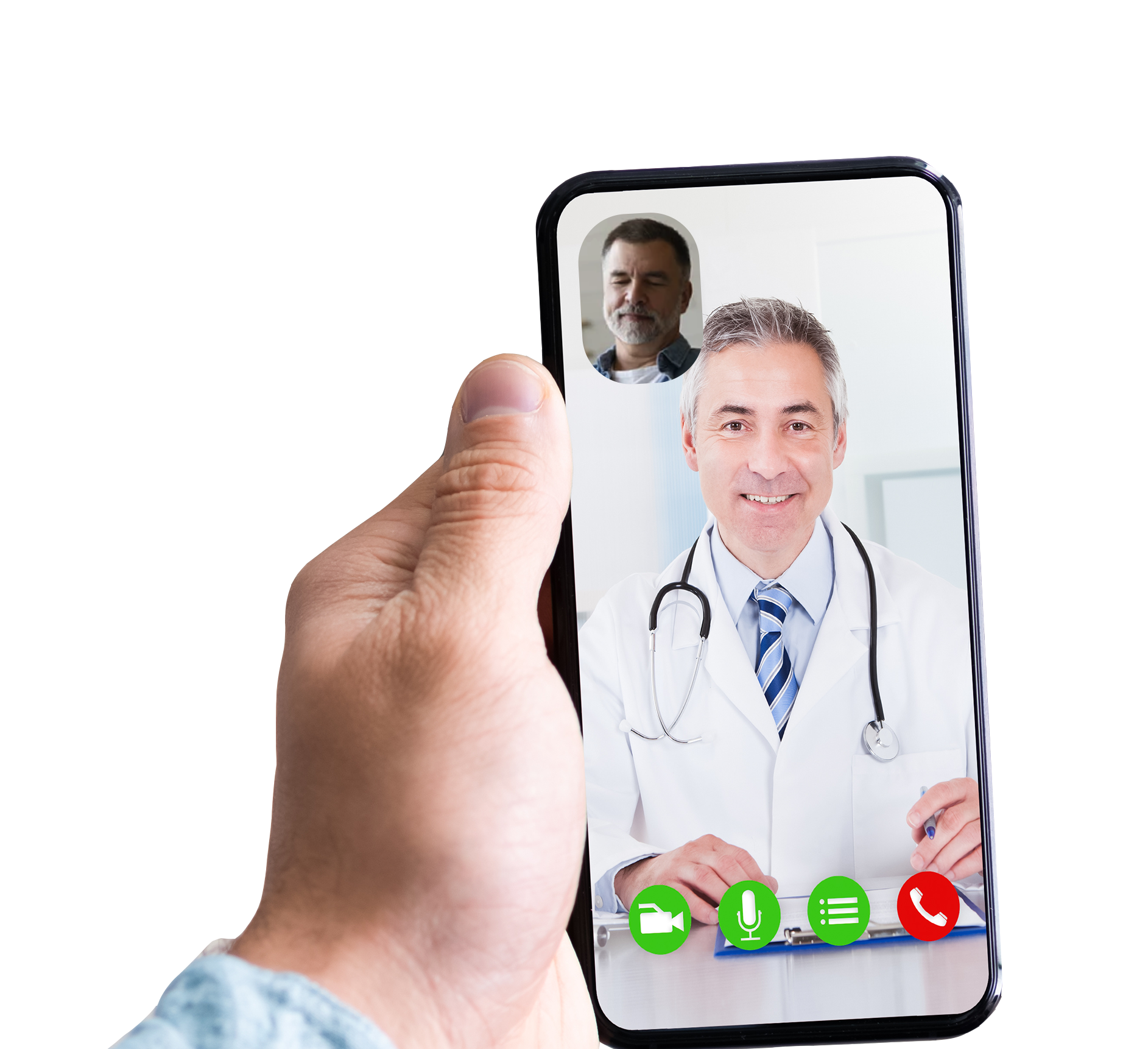 Telemedicine video call with clinician on smartphone